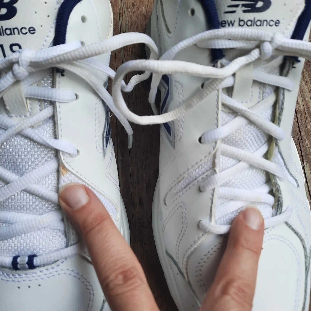 New Balance 619 White Navy Leather Comfort Orthopedic Sneaker MX619WN2 Size 9.5